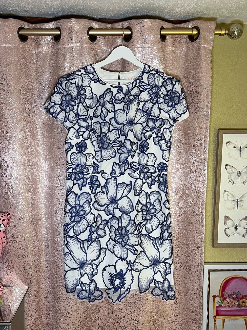 NWOT Milly Lace White & Navy Floral Print Dress